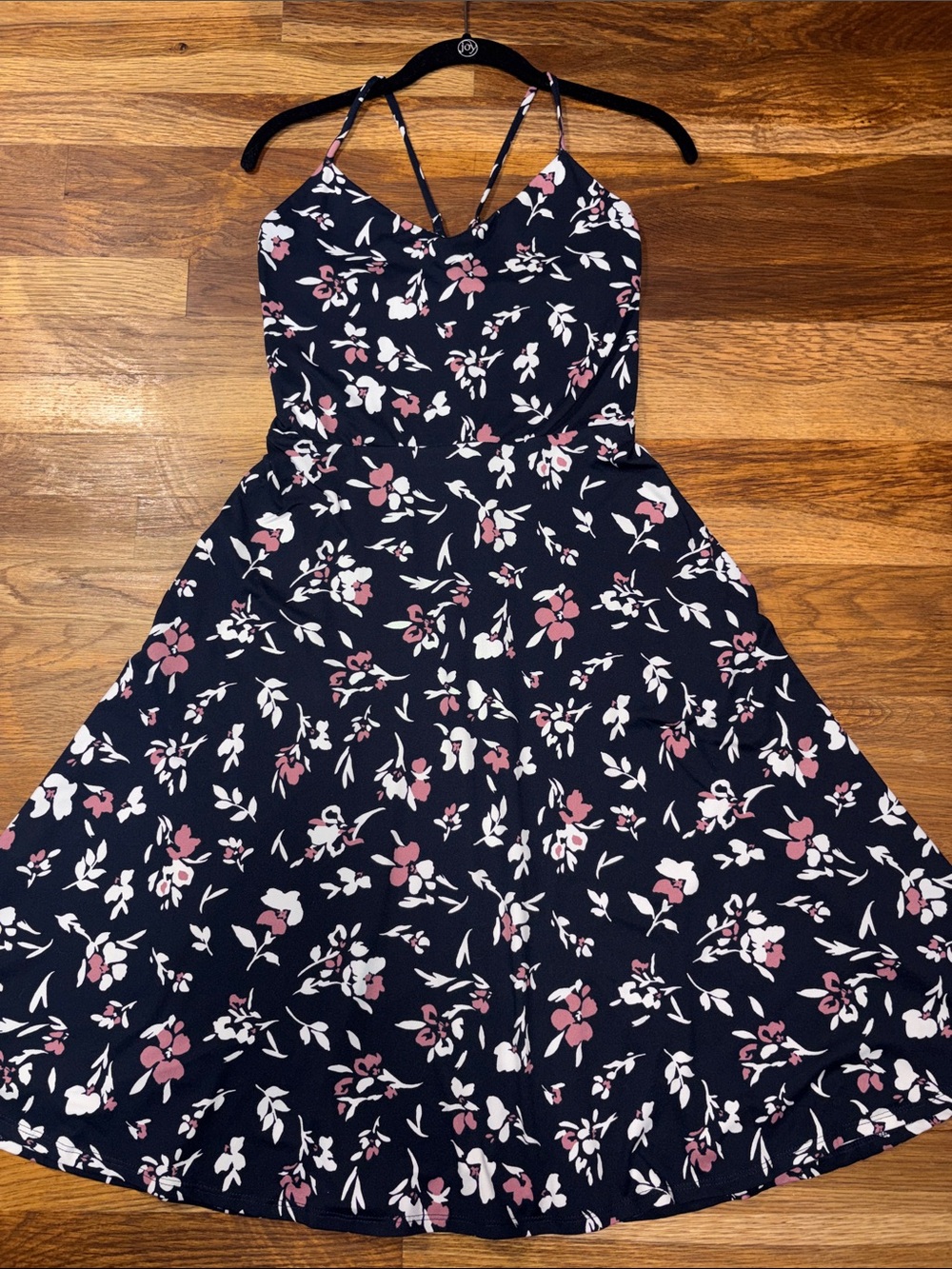 NINE BRITTON Navy Midi Dress with Pink and White Floral Print